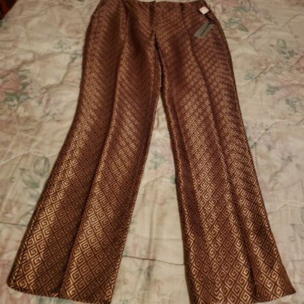 Atos Lombardini Gold & Brown Metallic Greek KeyTrousers